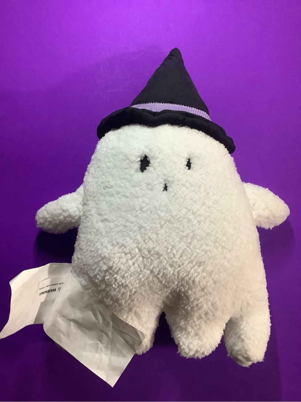 Fluffy Hyde and Eek Plush Ghost with Purple Black Witch Hat